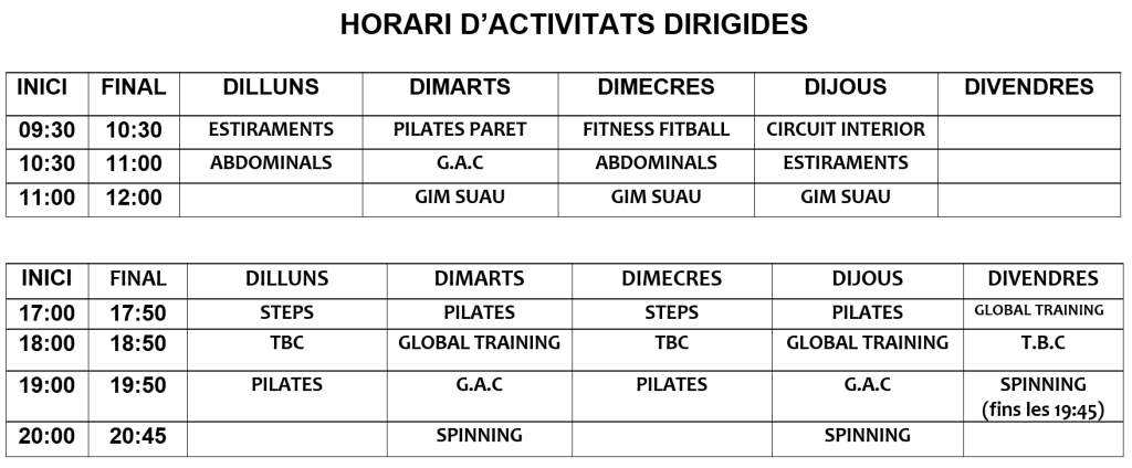 Activitats dirigides poliesportiu